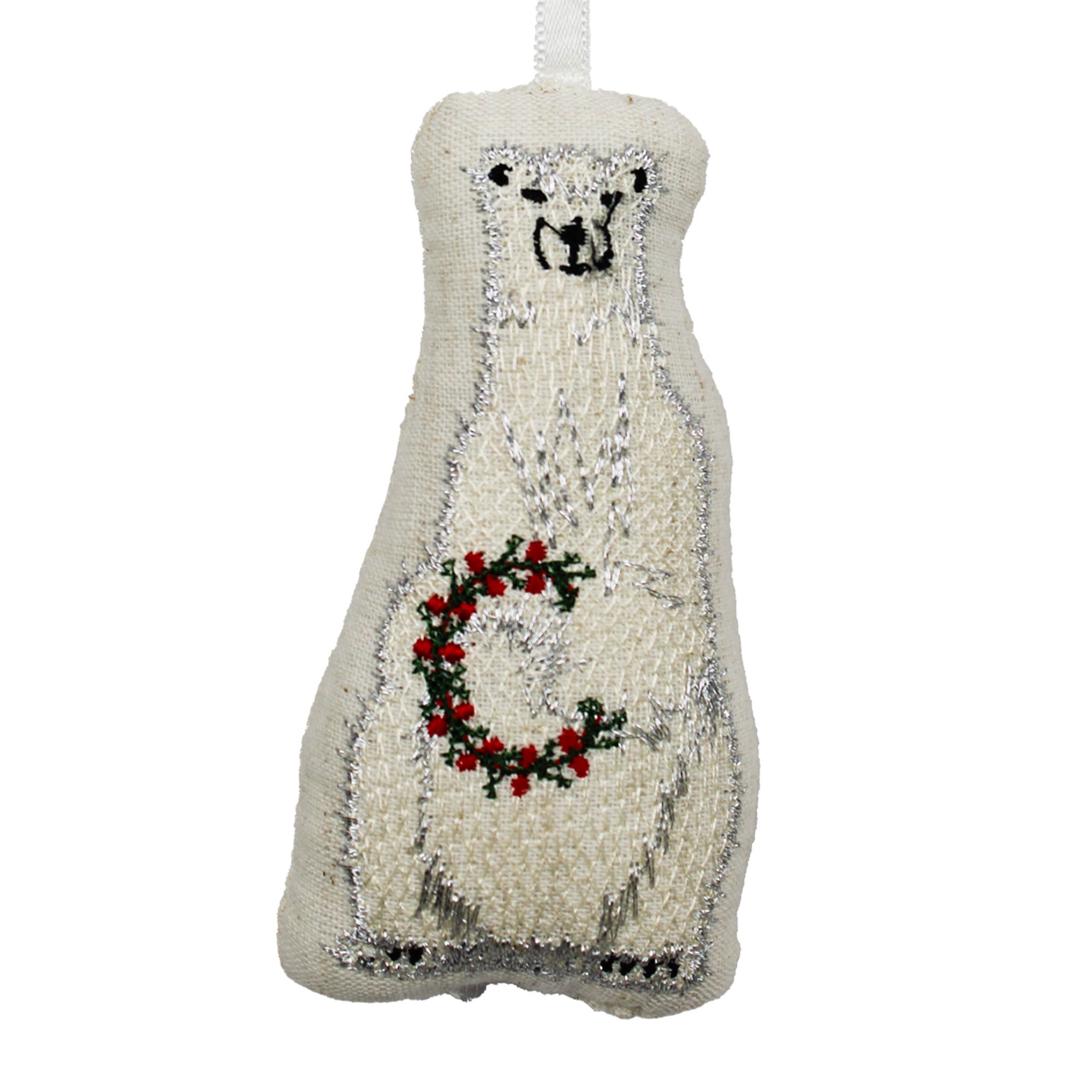 Set of 2 Embroidered Bear Christmas Hanging Ornament